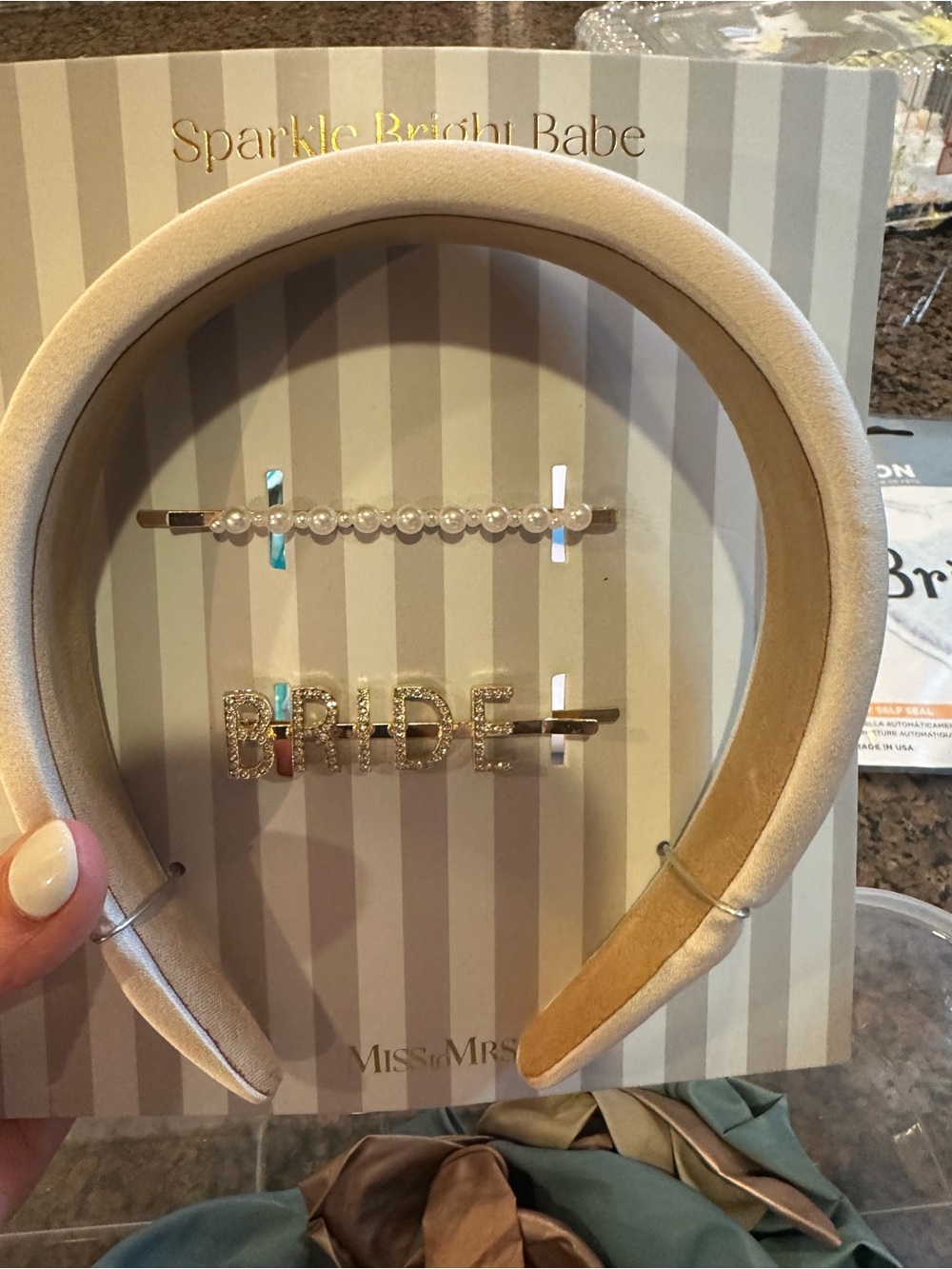 Sparkle 'Bride' Headband and Hair Pins - Cream